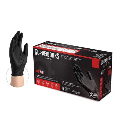 AMXGPNB49100 image(0) - Gloveworks XXL P/F Txtred BLACK Nitrile Gloves