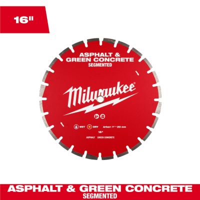 MLW49-93-7245 image(0) - Milwaukee Tool 16 inch Asphalt and Green Concrete Segmented Diamond Blade