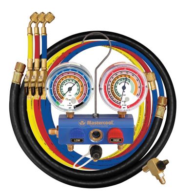 MSC59861 image(0) - Mastercool R22, R404A, R410A 2-3-WAY ALUMINUM MANIFOLD 3 1/8-inch GAUGE SET