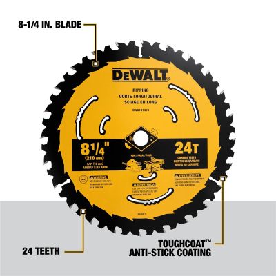 DWTDWA181424B10 image(0) - DEWALT 8-1/4 In Carbide Circular Saw Blade 24 Tooth with 5/8 in Arbor (10 Pack)