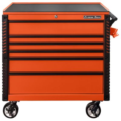 EXTEX4106TCORBK image(0) - Extreme Tools EX Professional Series 41 Inch 6 Drawer Open Top Tool Cart with PVC-coated work surface - Orange with Black Drawer Pulls