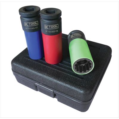 KTI33303 image(0) - K Tool International Protective Wheel Socket Set 3 Piece 1/2 Inch Drive Spline