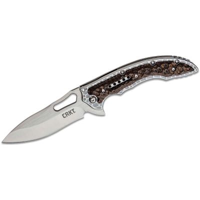CRK5460 image(0) - CRKT (Columbia River Knife) Fossil Compact 8Cr13MoV Satin Plain Blade Folding Knife with Frame Lock Stainless Steel w/G10 Overlay Handle - Brown