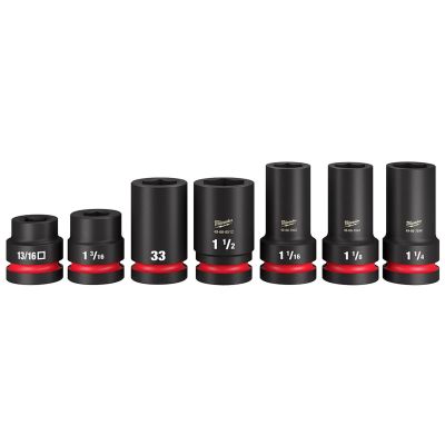 MLW49-66-7840 image(0) - Milwaukee Tool SHOCKWAVE Impact Duty 1&rdquo; Drive 7PC MM & SAE Wheel Service Socket PACKOUT Set