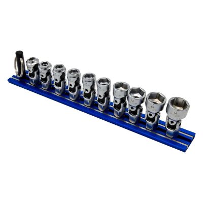 VIMDDSUJM400 image(0) - VIM Tools 10 Piece 6 Point Dual Drive Stubby UJ Metric Socket Set - 1/4 Inch X 11 mm Drive - Blue Magrail
