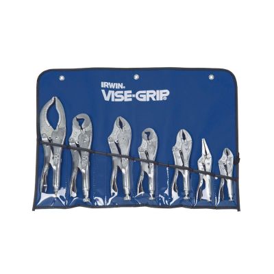 VGP757KB image(0) - Vise Grip 757KB - 7 Piece 5 Inch to 12 Inch Metal Handle Parrot/Curved/Large Curved/Long Nose/Jaws Locking Pliers Set