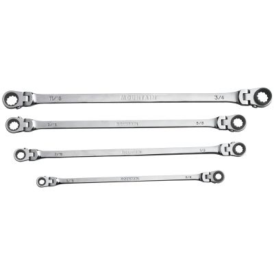 MTNRF7 image(0) - Mountain RF7 SAE Reversible Double Raised Box Ratcheting Wrench Set, Universal Spline, 90 Tooth Design, 180 Degree Rotating Head, Sizes 5/16", 3/8", 7/16", 1/2", 9/16" 5/8", 11/16", 3/4", 4-Piece