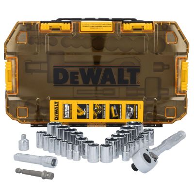 DWTDWMT45412 image(0) - DeWalt 30Pc Tough Box 1/4In And 3/8In Dr Socket