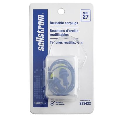 SRWS23422 image(0) - Sellstrom Sellstrom - Earplugs - Reusable - Tapered - Corded - NRR 27 - Blue/Hi-Viz Green - 1 Pair/Plastic Case
