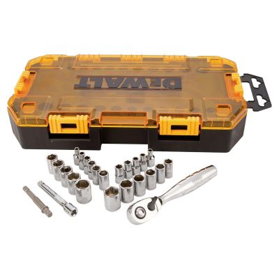 DWTDWMT73805 image(0) - DEWALT Drive Socket Set, SAE/Metric, 1/4-Inch Drive, 25-Piece