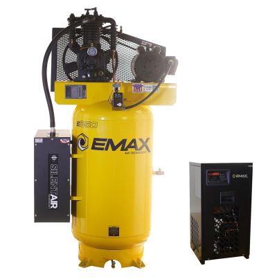 EMXESP05V080I1PK image(0) - Emax Compressor Silent Industrial Plus 5 HP 1- Phase 2-Stage 80 Gal. Vertical Compressor with 30 CFM Dryer Bundle-With Pressure Lube Pump