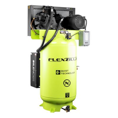 LEGFS050V80Y1 image(0) - Legacy Manufacturing Flexzilla&reg; Air Compressor with Silencer&trade;, Stationary, Splash Lubricated, 5 HP, 80 Gallon, 230 Volt, 1-Phase, 2-Stage, Vertical, ZillaGreen&trade;