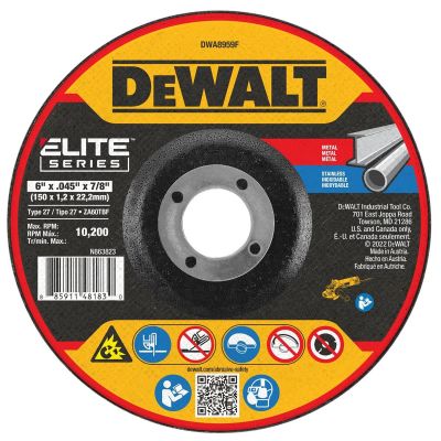 DWTDWA8959F image(0) - DEWALT ELITE SERIES 6 In x .045 in Ceramic Abrasive Chop / Cut-Off Blade with 7/8 in Arbor For Stainless & Mild Steel Cutting (1 Pack)