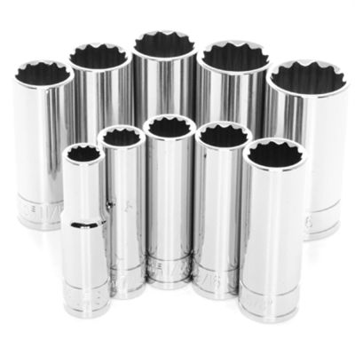 WLMW38600 image(0) - Wilmar Corp. / Performance Tool 10 Piece 3/8" Drive 12pt SAE Deep Socket Set