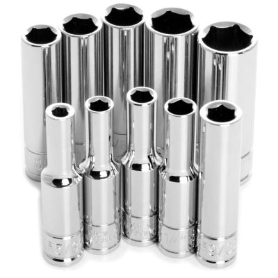 WLMW36300 image(0) - Wilmar Corp. / Performance Tool 10 Piece 1/4" Drive 6pt SAE Deep Socket Set