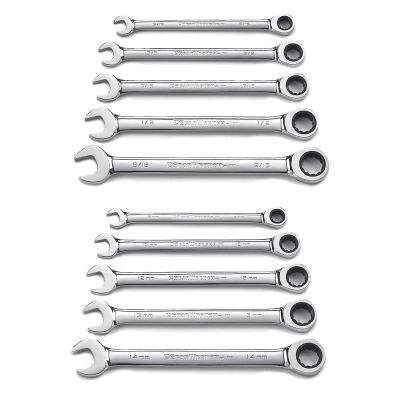 KDT9418 image(0) - GearWrench 10 Piece 72-Tooth 12 Point Ratcheting Combination SAE/Metric Wrench Set