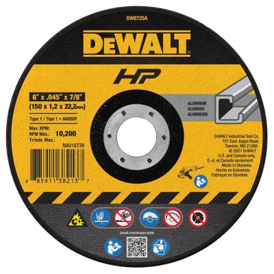 DWTDW8725A image(0) - DEWALT 6" X .045 X 7/8" Aluminum Oxide A60N Cutting Wheel