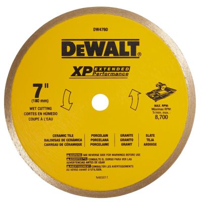 DWTDW4760 image(0) - DEWALT 7-Inch Wet Cutting Continuous Rim Saw Blade With 5/8-Inch Arbor For Ceramic Or Tile,Yellow