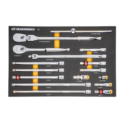 KDT86522 image(0) - GearWrench 16 Piece 1/2" 90-Tooth Ratchet & Drive Tool Set with Foam Storage Tray