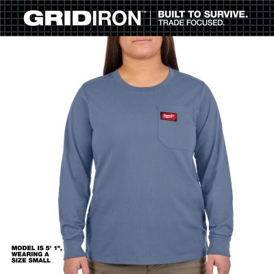 MLWF551U-XL image(0) - Milwaukee Tool Women Feet s GRIDIRON Pocket T-Shirt - Long Sleeve Blue XL