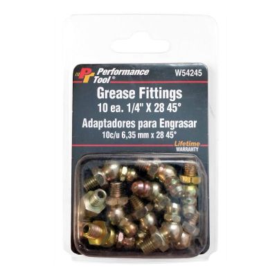 WLMW54245 image(0) - Wilmar Corp. / Performance Tool 10 pk. 1/4-28 45 Deg. Grease Fitting