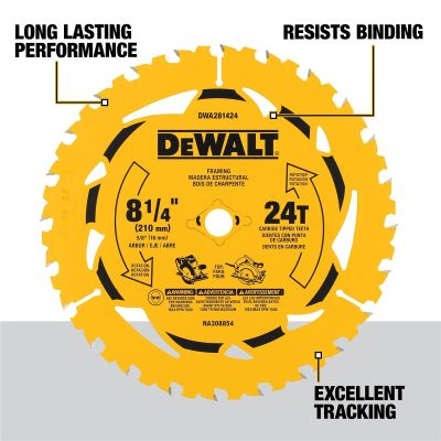 DWTDWA281424B10 image(0) - DEWALT 8-1/4 in. 24T Circular Saw Blade