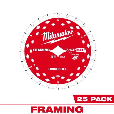 MLW48-40-1723 image(0) - Milwaukee Tool 7-1/4 Inch 24T Worm Drive Framing Circular Saw Blade Contractor Pack ( 25 PK)