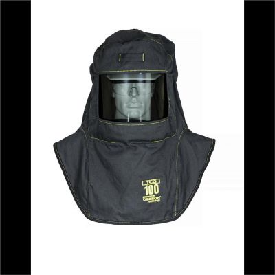 OBRTCG100-A5 image(0) - OBERON Hood with A5 Hard Hat Adapters - Arc Flash - 100 Cal TCG - Color: Black - Window: True Color Grey (TCG)