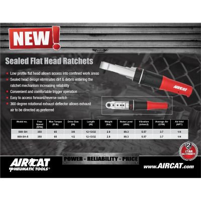 ACA809-SH-5 image(0) - AirCat 1/2" Drive Sealed Flat Head Ratchet
