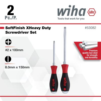 WIH53082 image(0) - Wiha Tools 2 Pc SoftFinish X Heavy Duty Slotted/Phillips Screwdriver Set
