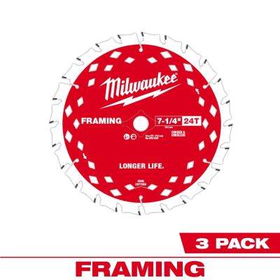 MLW48-40-0733 image(0) - Milwaukee Tool 7-1/4 inch 24T Framing Circular Saw Blade - 3PK