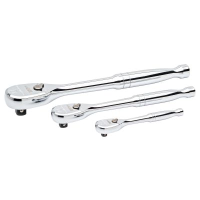 KDT81206XP image(0) - GearWrench 3 Piece 1/4 Inch, 3/8 Inch and 1/2 Inch Drive 120XP Full Polish Teardrop Ratchet Set