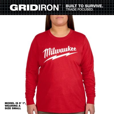 MLWF553R-XS image(0) - Milwaukee Tool Womens GRIDIRON Logo Tee - Long Sleeve Red XS