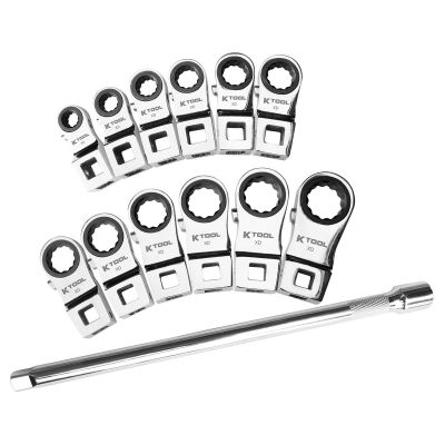 KTIXD2CWSM image(0) - K Tool International Ratcheting Crowfoot Wrench Set Metric 13 Piece 3/8 Inch Drive 72 Tooth