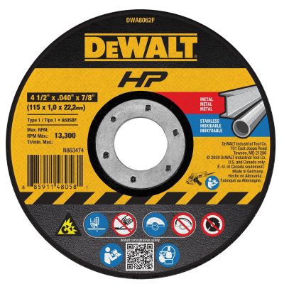 DWTDWA8062F image(0) - DEWALT T1 Hp Fast Cut-Off Wheel, 4-1/2" X 0.040" X 7/8"