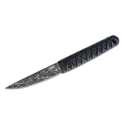 CRK2367 image(0) - CRKT (Columbia River Knife) Obake 8Cr13MoV Titanium Nitride Plain Blade Fixed Blade Knife with Sheath Cord-Wrapped Stainless Steel Handle - Black