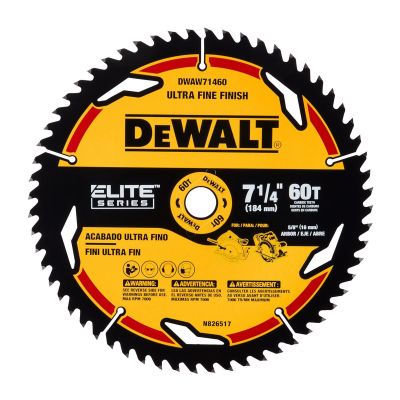 DWTDWAW71460 image(0) - DEWALT ELITE SERIES 7-1/4 In Carbide Circular Saw Blade 60 Tooth with 5/8 in Arbor (1 Pack)