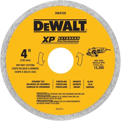 DWTDW4729 image(0) - DEWALT 4-Inch Continuous Rim Diamond Saw Blade With 7/8-Inch Arbor For Tile