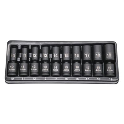 AST78344M image(0) - Astro Pneumatic 3/8 Inch Drive Mid-Length Pinless Universal Impact Sockets - Metric - 10 Piece