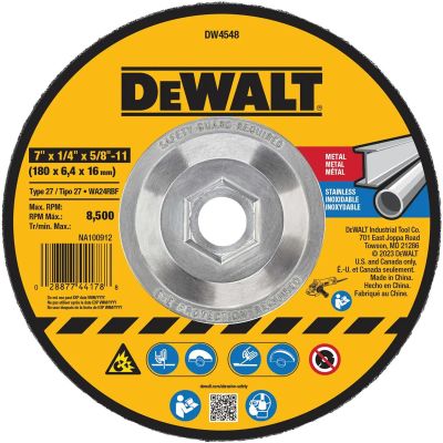 DWTDW4548 image(0) - DEWALT 7-Inch By 1/4-Inch By 5/8-Inch-11 High Performance Fast Metal Grinding Wheel