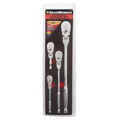 KDT81230XP image(0) - GearWrench 4 Piece 1/4 Inch, 3/8 Inch, and 1/2 Inch Drive 120XP Full Polish Flex Handle Teardrop Ratchet Set
