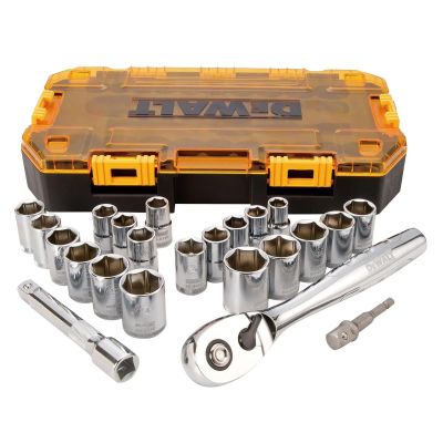 DWTDWMT73813 image(0) - DEWALT Drive Socket Set, SAE/Metric, 1/2-Inch, 23-Piece