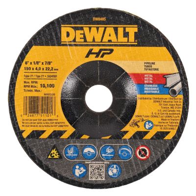 DWTDW8485 image(0) - DEWALT 6-Inch By 1/8-Inch High Performance Pipeline Grinding Wheel, 7/8-Inch Arbor