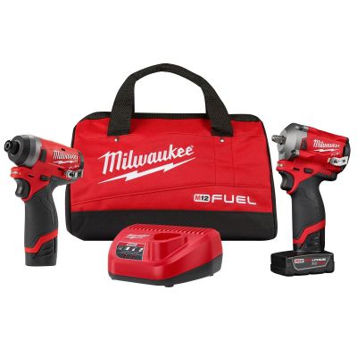 MLW2599-22 image(0) - Milwaukee Tool 2-PC M12 FUEL 3/8" STUB IMP 1/4" HEX IMP (2) BATT KIT