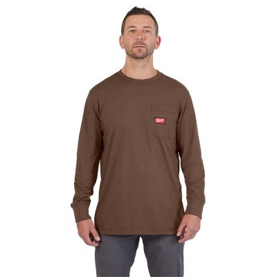 MLW606BR-2X image(0) - Milwaukee Tool GRIDIRON Pocket T-Shirt - Long Sleeve Brown 2X
