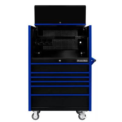 EXTDX4107HRKU image(0) - Extreme Tools DX Series 41in W x 25in D Extreme Power Workstation&reg; Hutch and 6 Drawer 25in Deep Roller Cabinet - Black with Blue Drawer Pulls 100-200 lb. Slides