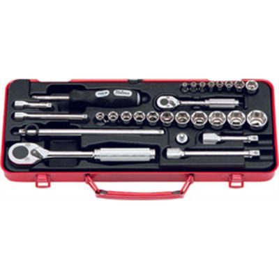 KKN2260M image(0) - Ko-ken USA 2260M 28 Piece 1/4 and 3/8 Sq. Dr. Chrome Metric 6-Point Socket Set  4-21mm