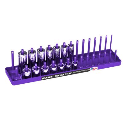 HNE3808 image(0) - Hansen Global 3/8 Inch Metric 2 Row Regular/Deep Socket Holder Tray - Purple