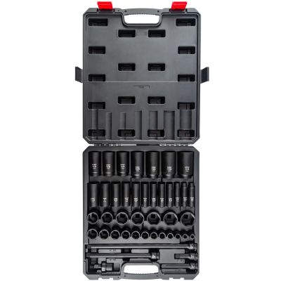 SUN2546 image(0) - SUNEX 1/2" Drive SAE 6 Point Standard & Deep, Adapters & Extensions 46-Piece Master Impact Socket Set