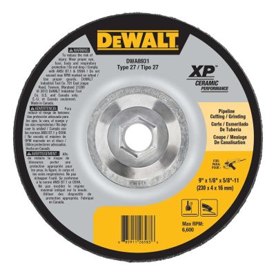 DWTDWA8931 image(0) - DEWALT Extended Performance Pipeline Grinding 9-Inch X 1/8-Inch X 5/8-Inch -11 Ceramic Abrasive